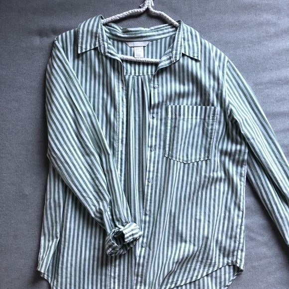 H&M Tops - Light Green Stripped Button-down Shirt